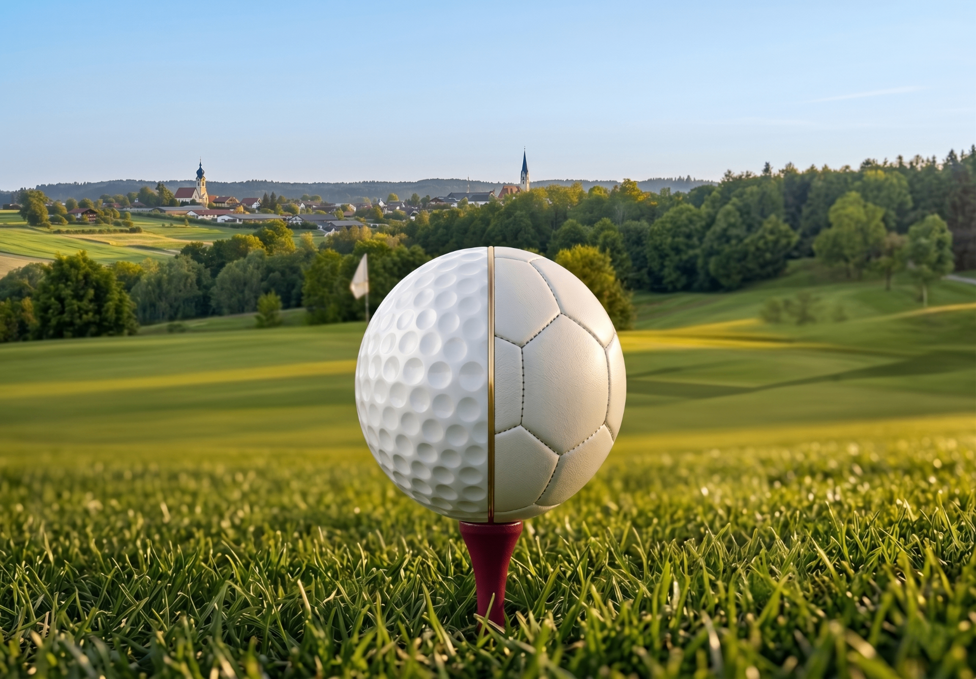 Golfball und Fußball auf dem Tee in Pleiskirchen